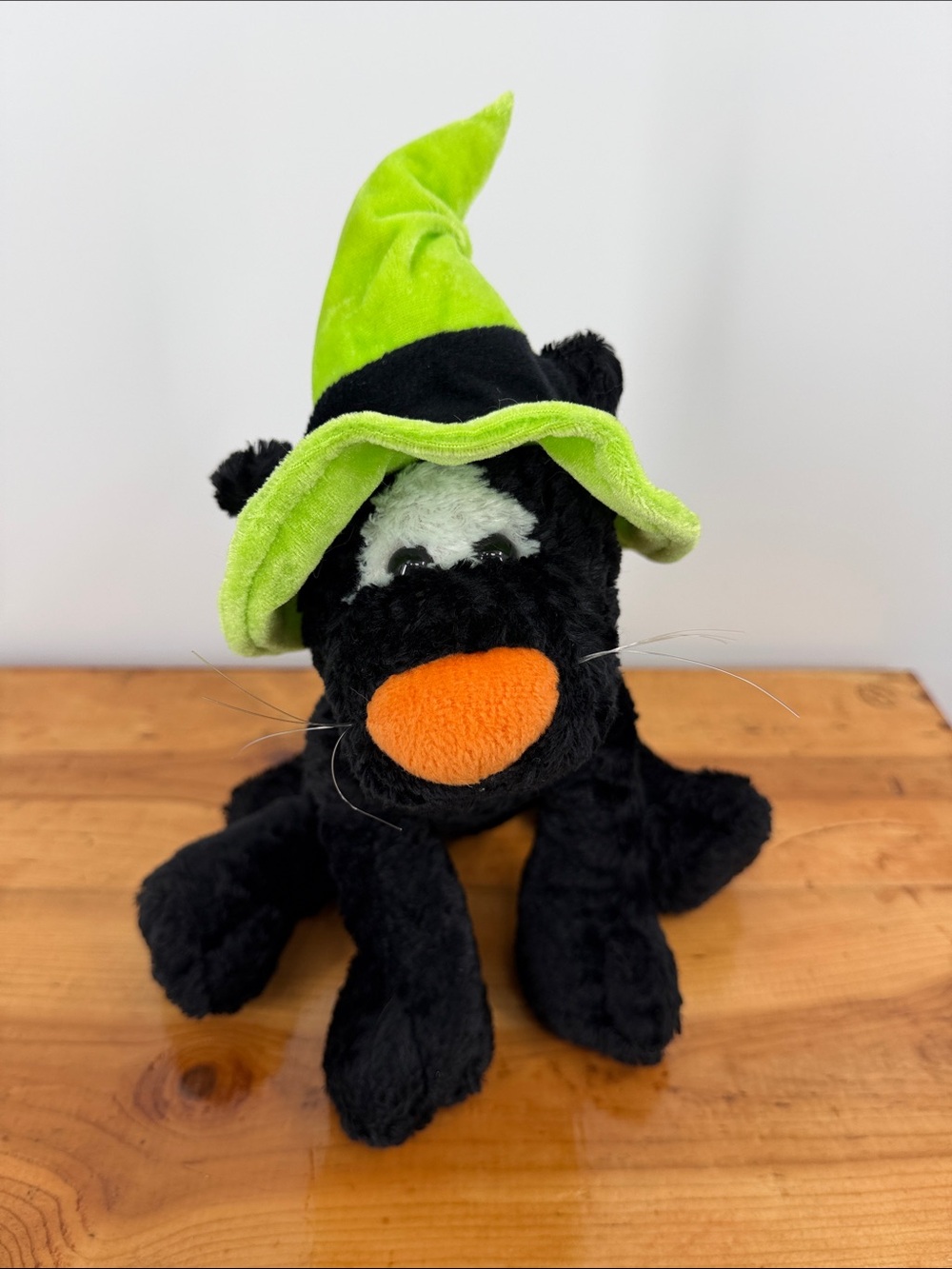 Vintage y2k 90s Snuggie Toy DGE Black Cat Witch Plush 12” Halloween Green Hat